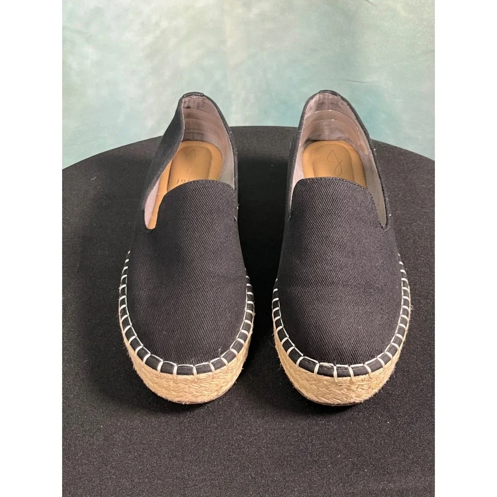 Joie Cara Black Canvas Espadrille Loafers Whipstitch Platform‎ Flats Womens 8.5M